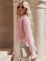 Ruffled V-Neck Long Sleeve Blouse