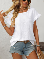 Mandy Eyelet Round Neck Short Sleeve Top - Ladyez