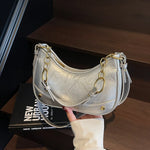 Leather Crescent Shoulder Bag - Ladyez