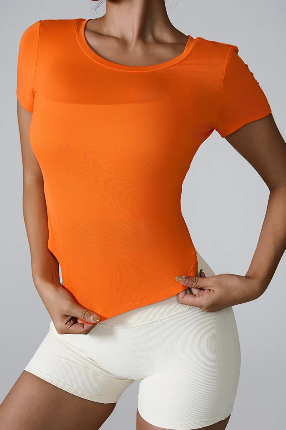 Cutout Round Neck Short Sleeve Active T-Shirt - Ladyez