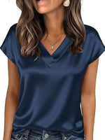 Satin V-Neck Short Sleeve Blouse