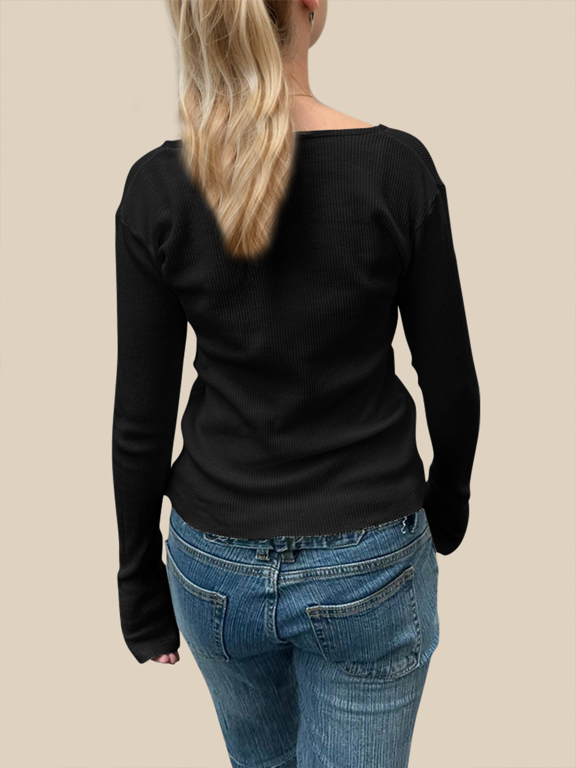 Devine Quarter Button Long Sleeve T-Shirt - Ladyez