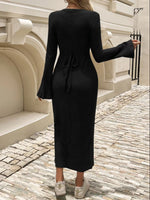 Ribbed Knit Long Sleeve Midi Dress
