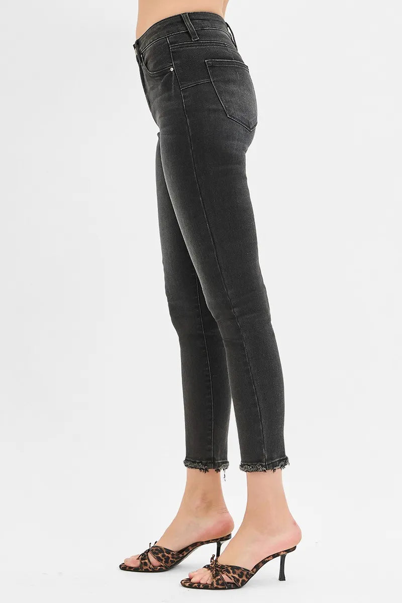 RISEN Full Size Tummy Control Mid Rise Crop Skinny Jeans Plus Size - Ladyez