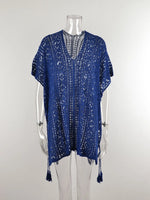 Angel Wings Cutout V-Neck Cover-Up with Tassel - Ladyez