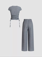 Striped Crop Top and Wide Leg Pants Set