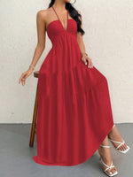 Halter Neck Tiered Maxi Dress - Ladyez