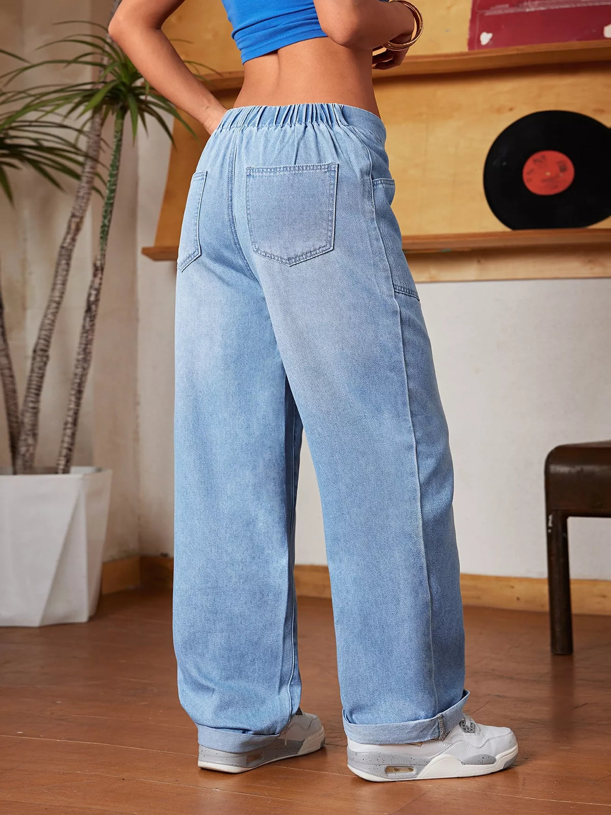 Drawstring Wide Leg Jeans