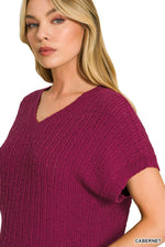Zenana Textured Knit V-Neck Cropped Sweater