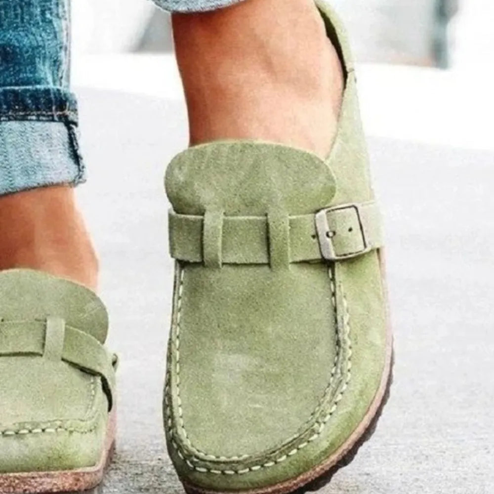 Round Toe Low Heel Buckle Loafers - Ladyez