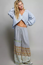 POL Exposed Outseam Crochet Patch V-Neck Sweatshirt with Open Wrap-Style Design