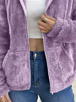 Drawstring Fleece Zip-Up Outerwear
