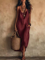 Full Size Spaghetti Strap Midi Dress with Pockets Plus Size