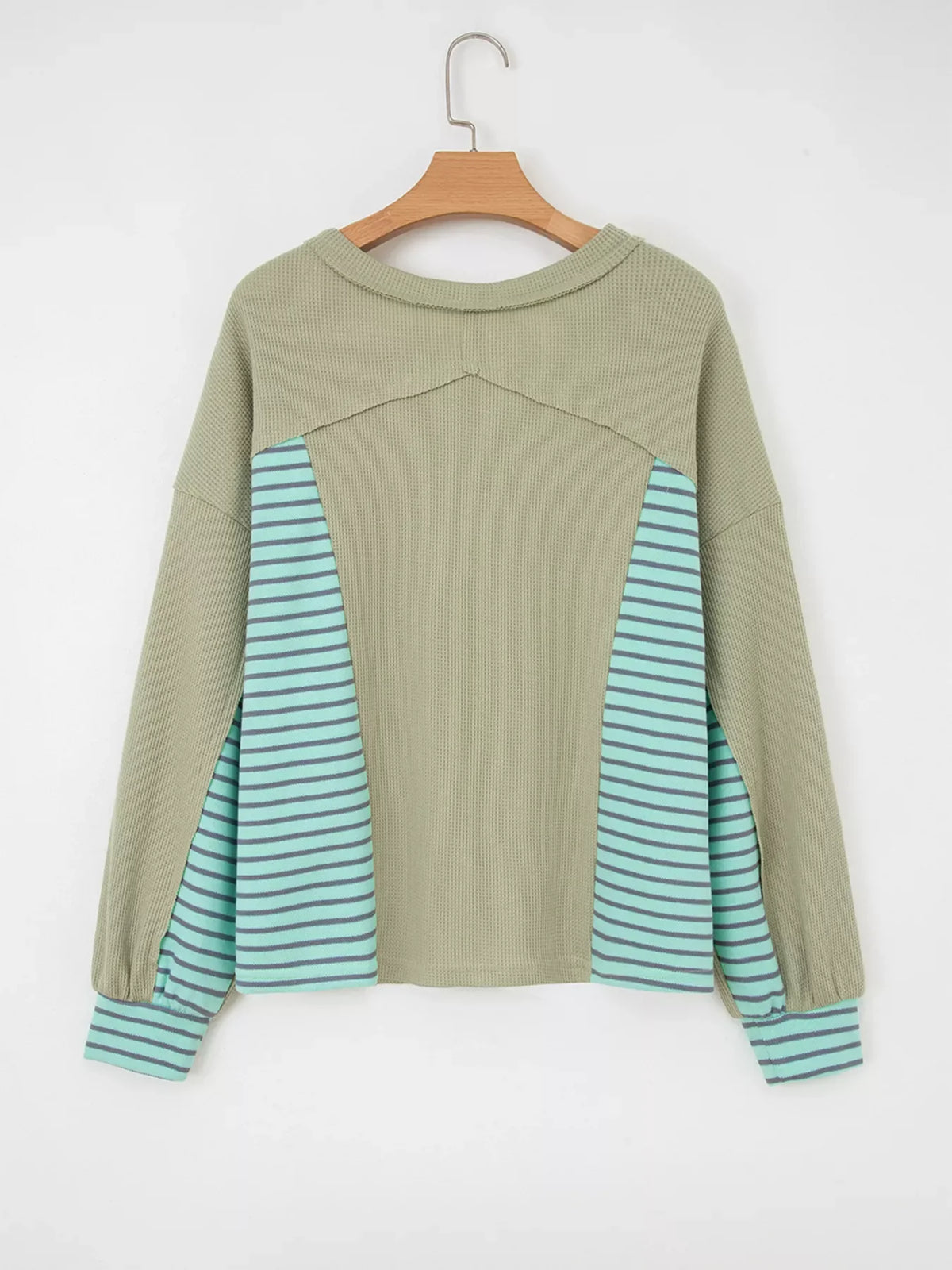 Exposed Seam Waffle Striped Patchwork Baggy Blouse