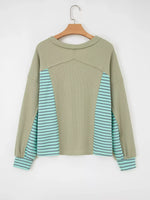 Exposed Seam Waffle Striped Patchwork Baggy Blouse