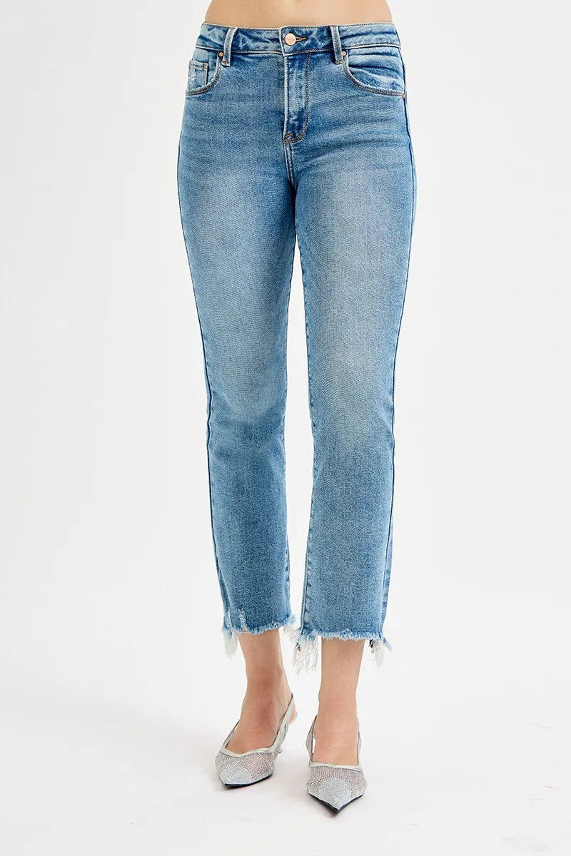 RISEN Full Size High Rise Crop Straight Slim Jeans Plus Size - Ladyez