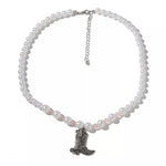 Pearl Beaded Cowboy Boot Necklace