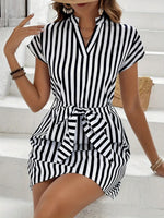 Striped Tie Waist Mini Dress