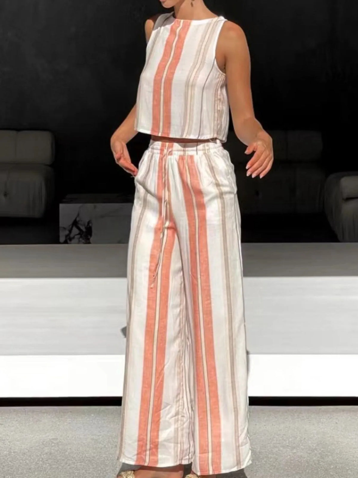 Printed Tank and Wide Leg Pants Set