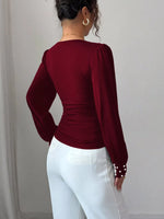 Pearl Embellished V-Neck Blouse