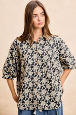 BiBi Floral Jacquard Short Dolman Sleeves Shirt