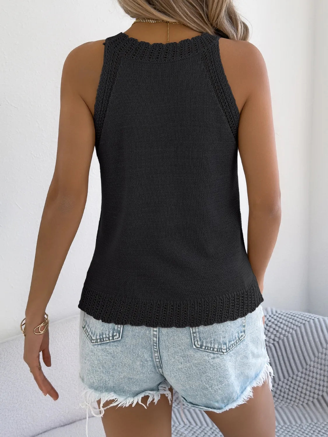 Openwork Sleeveless Knit Tank