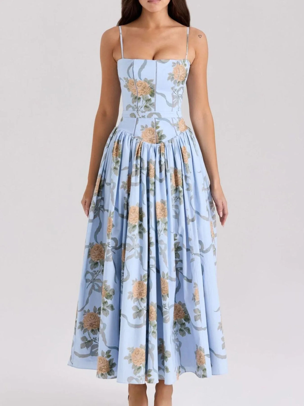 Floral Print Square Neck Cami Maxi Dress - Ladyez