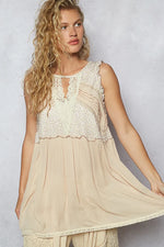POL Lace Detail Keyhole Tank Top with Crochet Trim - Ladyez