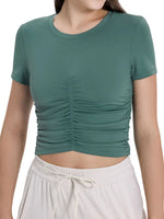 Millennia Ruched Round Neck Short Sleeve Active T-Shirt - Ladyez