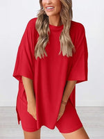 Full Size Oversized Round Neck Top and Shorts Set Plus Size