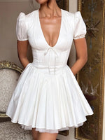 V-Neck Short Sleeve Mini Dress - Ladyez