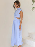 Cutout Mock Neck Sleeveless Ruched Dress - Ladyez