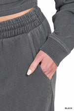 Zenana Washed F/terry Round Neck Pullover & Pants Set