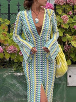 Slit Striped Knit Maxi Dress