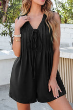 Tie V Neck Pintuck Sleeveless Loose Romper - Ladyez