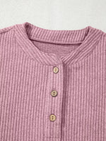 Ribbed Texture Drop Shoulder Henley Top