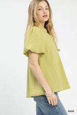 Umgee Seersucker Puff Sleeve Blouse