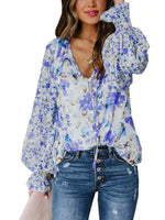 Full Size Floral Print Smocked Cuff Blouse Plus Size