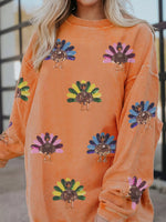 Turkey Graphic Corded Baggy Sweatshirt