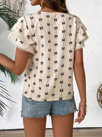 Bow Print Flutter Sleeve Blouse