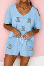 V-Neck T-Shirt and Drawstring Shorts Set