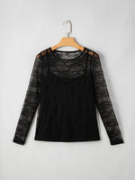 Lace Crochet Mesh Patched Slim Fit Long Sleeve Top