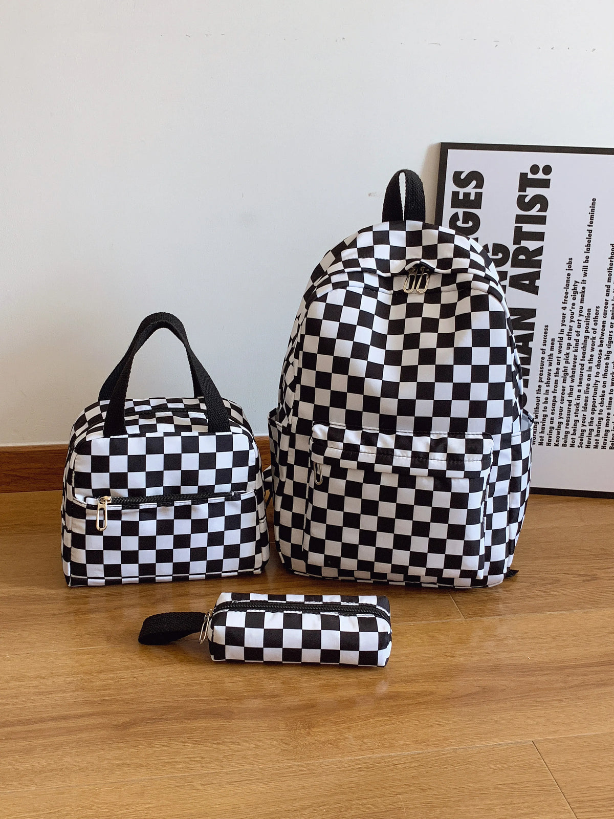 Checkered Pattern 3-Piece Bag Set - Ladyez