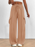 Casual High Waist Cargo Pants with Drawstring