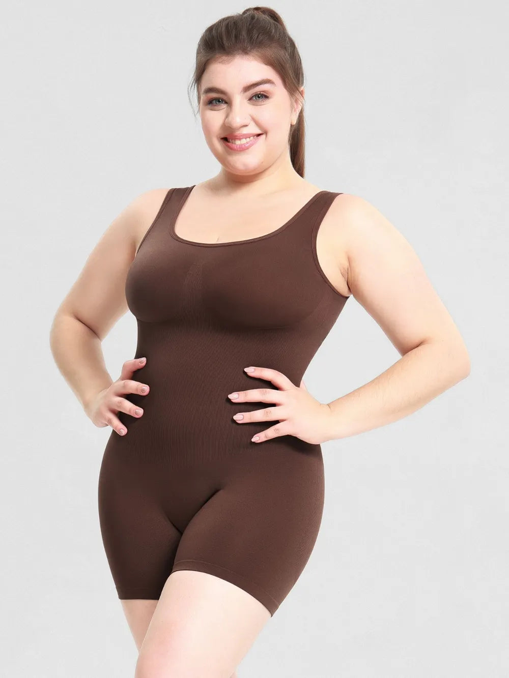 Scoop Neck Wide Strap Shaping Romper - Ladyez