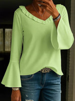 Full Size Ruffled V-Neck Long Sleeve Blouse Plus Size