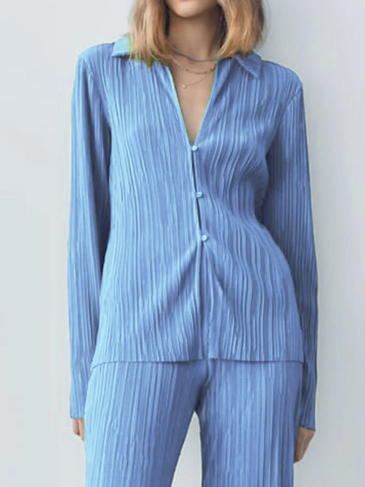 Texture Long Sleeve Top and Pants Lounge Set - Ladyez