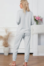 Round Neck Top and Drawstring Pants Lounge Set - Ladyez
