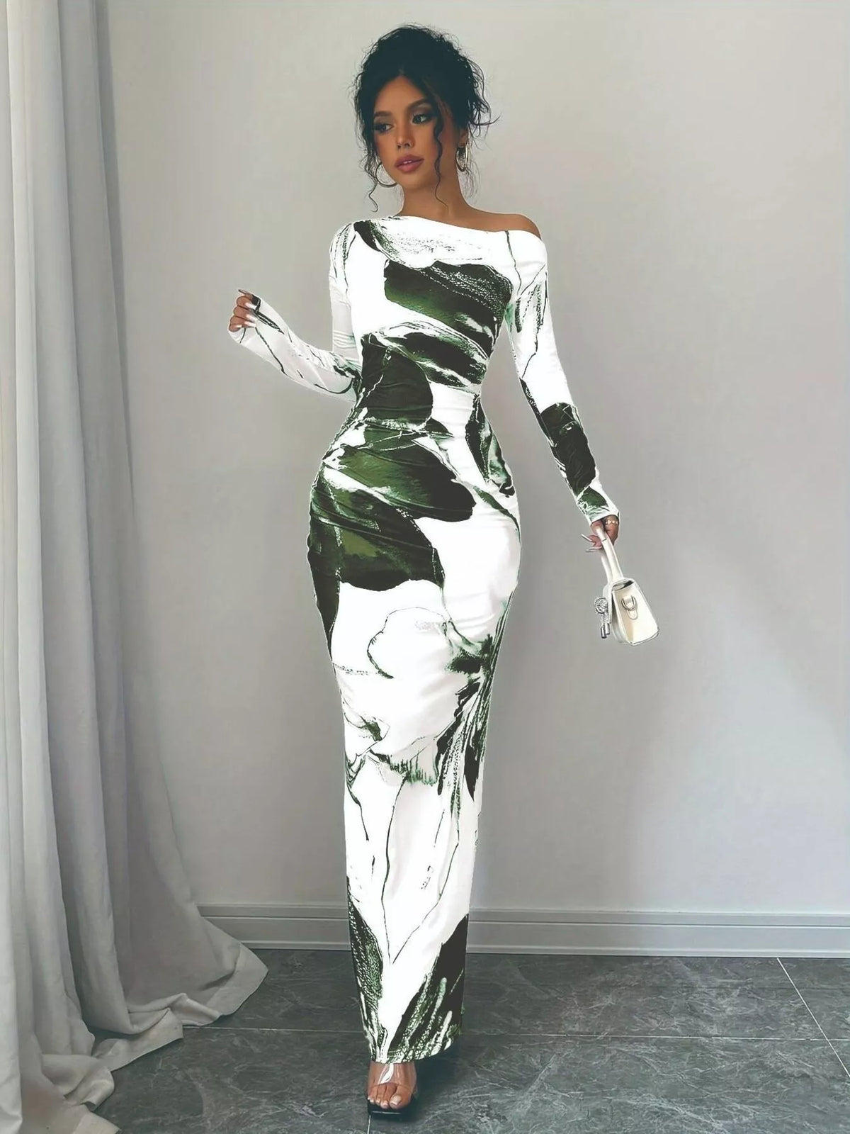 Floral Print One Shoulder Maxi Dress