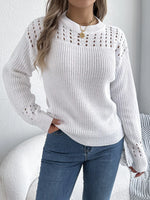 Openwork Round Neck Long Sleeve Sweater
